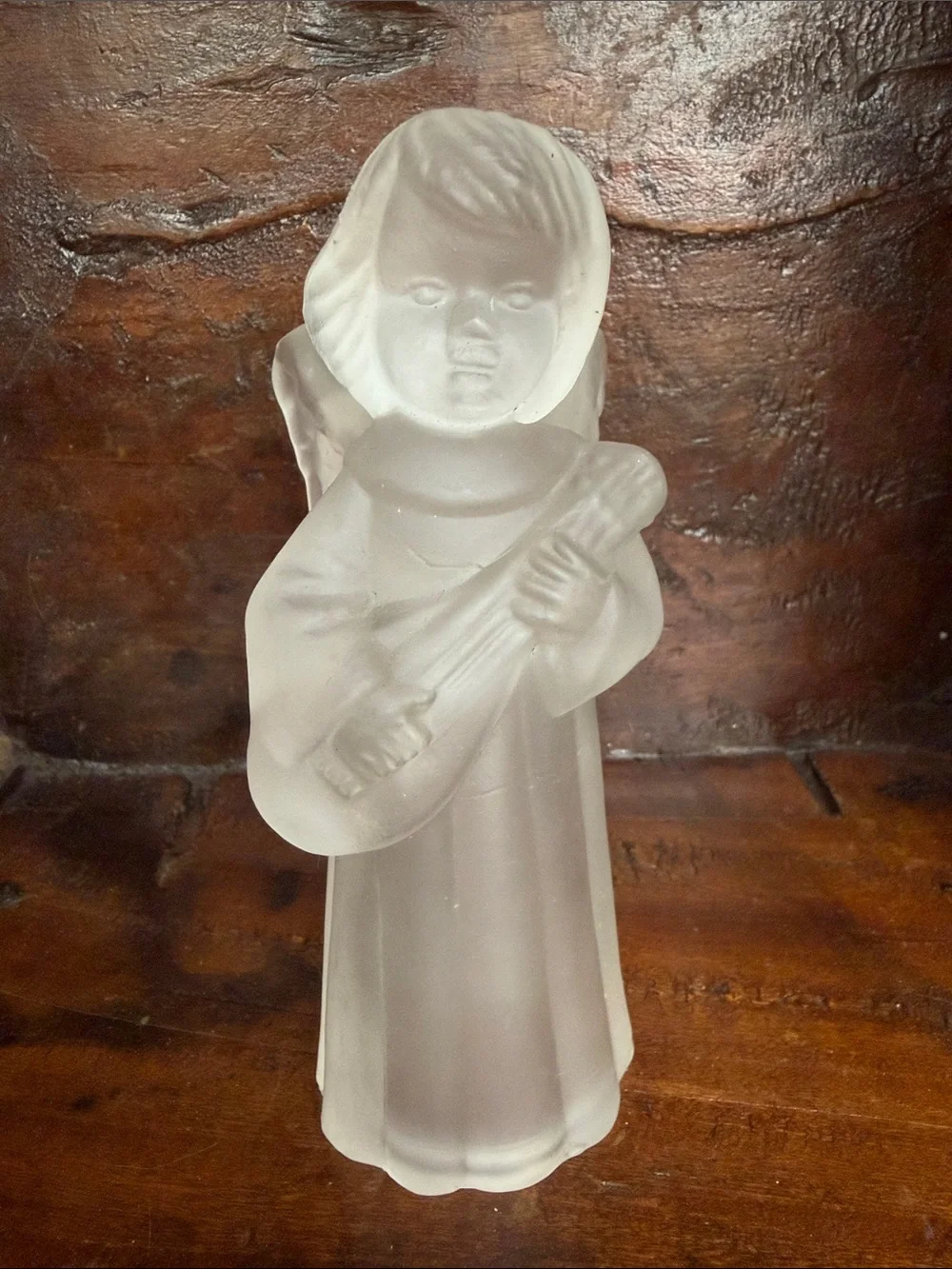 Frosted White Glass Angel Figurine CandleHolder- Holiday Decor